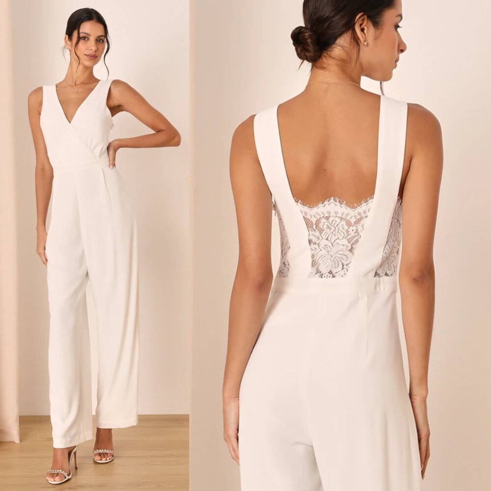 Lulu's White Lace Back Jumpsuit
